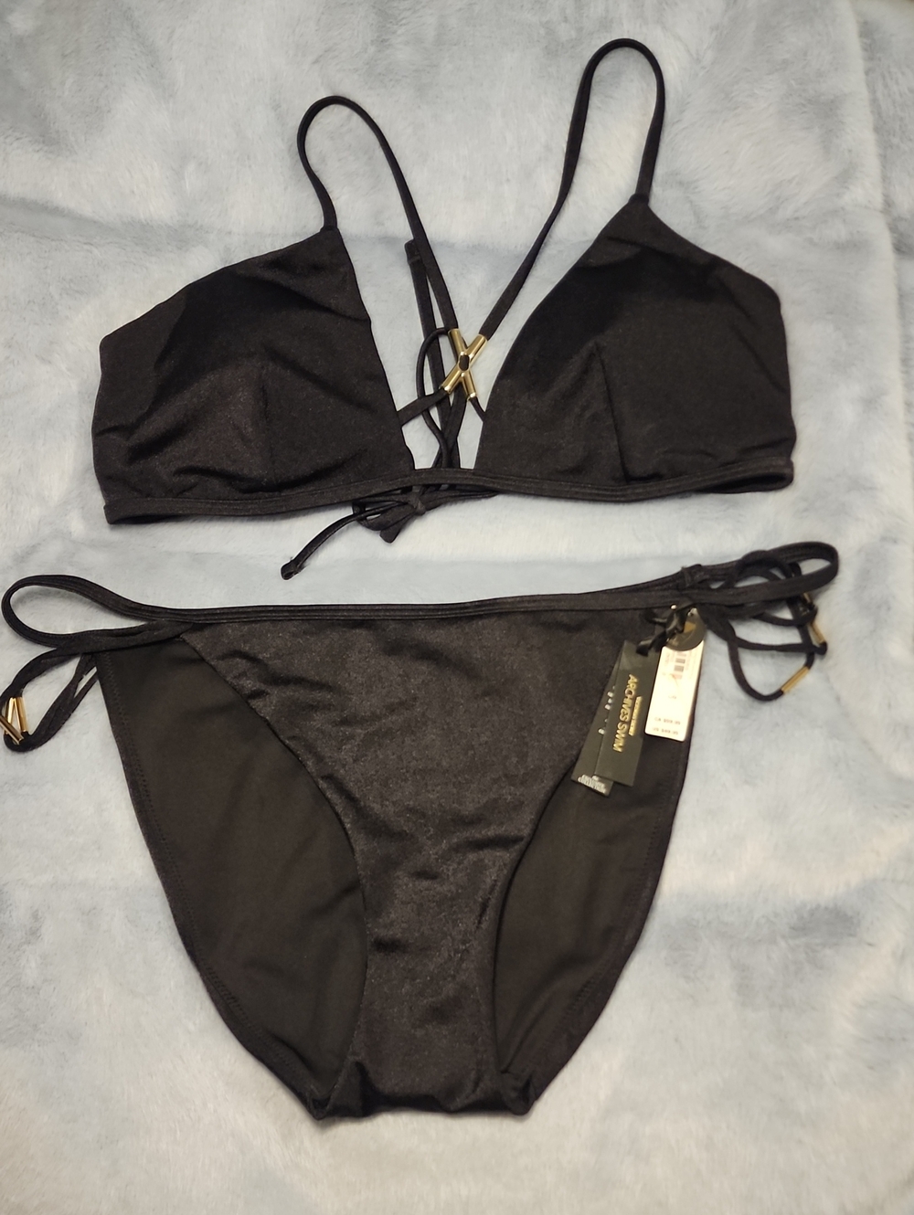 Victoria's Secret Black Strappy Bikini Set with Gold Accents
